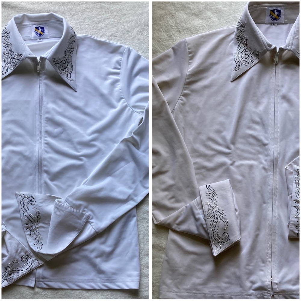 Royal Highness Equestrian Zip Up Show Shirt With Rhinestones Sz‎ MED - Set Of 2